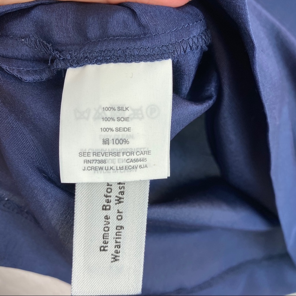 NWT JCrew Silk One Sleeve Navy Blue Ruffle Top 00 - Picture 11 of 11